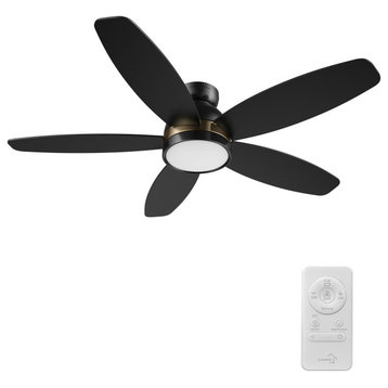 CARRO 48" Low Profile Ceiling Fan With Lights and Remote for Bedroom, Black/Gold