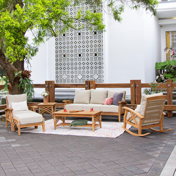Carmel 6 Pieces Teak Wood Patio Conversation Set with Tan Cushion