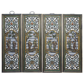 Chinese Color Painted 8 Immortal Figures Wooden Wall 4 Panels Set Hcs6054