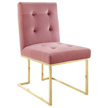 Velvet Dining Chair, Heidi Giselle Side Chair, Glam Gold Guest Chair, Pink
