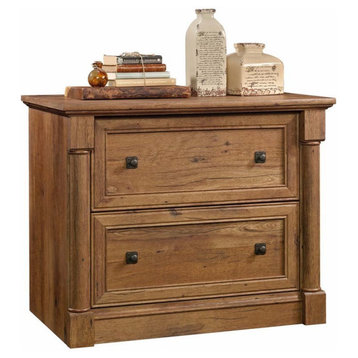 Home Square 2 Drawer Lateral Wood Filing Cabinet Set in Vintage Oak (Set of 2)
