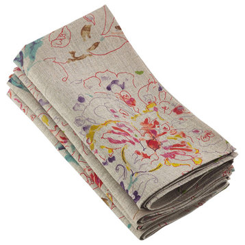 Primavera Collection Printed Floral Design Napkin, 20" Square, Set of 4