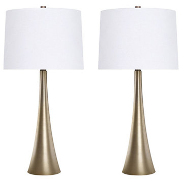 29.5" Plated Gold Metal Tapered Table Lamp, Set of 2