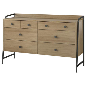 Rustic Dresser, Black Metal Legs With Large Top and Spacious Drawers, Natural