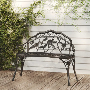 vidaXL Outdoor Patio Bench Garden Bench with Armrests Cast Aluminum Black
