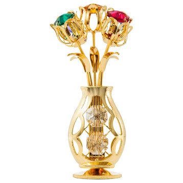 24k Gold Plated Flowers Bouquet and Vase