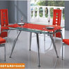 220DT & 104CH Extendable Red Glass Table & Vinyl Chairs 5 Piece Dining Set