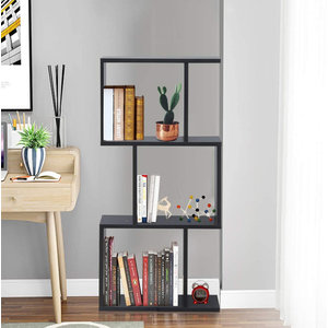 Panghuhu88 2-Tier Bookcase and Bookshelf S Shaped Display Shelf，Z-Shelf Bookshelves Walnut&23.6 x 9.5 x 25.6 Ladder Modern Storage Organizer Industrial Style,for Living Room&Office