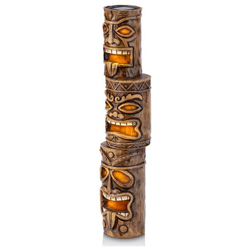 20" Tall 3-Tier Tiki Totem Statue with Solar LED Lights