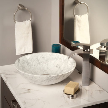 Novatto Carrera White Marble Vessel Sink with Novatto ECLIPSE Faucet