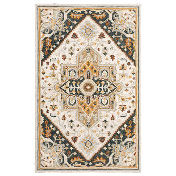 Oriental Weavers Alfresco Ivory/ Charcoal Oriental Indoor Area Rug 3'6"X5'6"