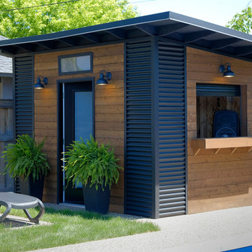 Modern Pool Shed in Hamilton Ontario with a Rollup Bar