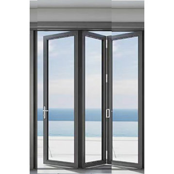 Aluminum folding patio doors 8'x8', black color. low e glass L-R