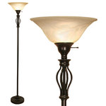 LightAccents - LightAccents, Floor Lamp Iron Scrollwork Bronze Floor Lamp With Glass Shade - This Floor Lamp Features Sturdy Metal Scroll Construction with a Bronze Painted Finish