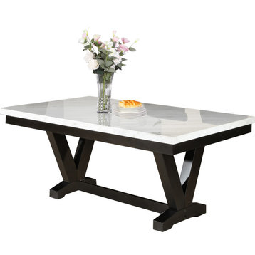 Finley Top Dining Table - White Marble Top, Ebony Base