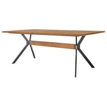 Rustic Dining Table, Geometric Metal Base With Rectangular Oak Top, Balsamico