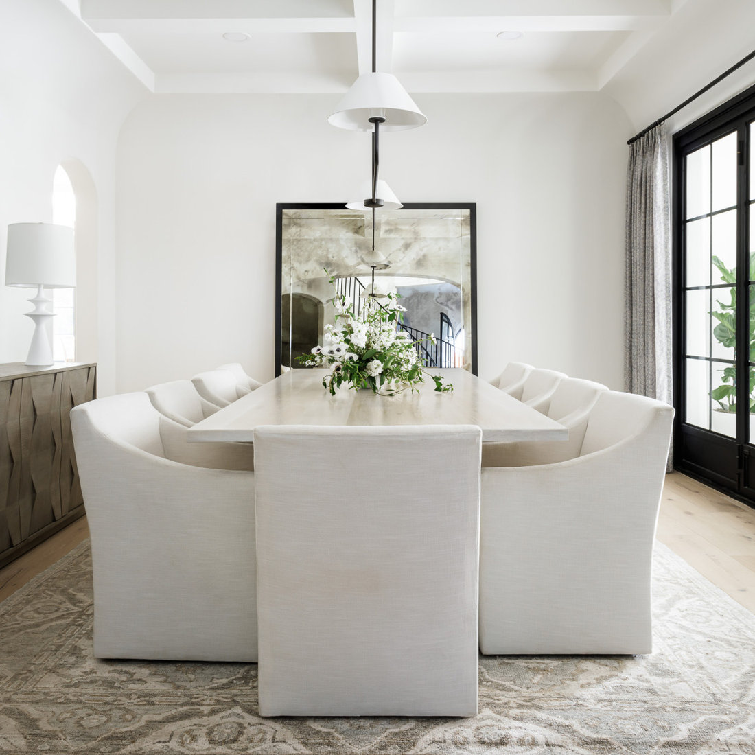 CUSTOM WHITE WASHED WHITE OAK DINING TABLE