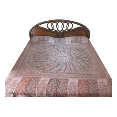 Mogul Interior - Kashmir Blanket Pashmina Bedspread Dusty Pink Reversible Indian Bedding - Blankets