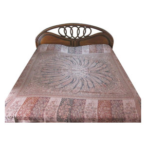 Mogul Interior - Kashmir Blanket Pashmina Bedspread Dusty Pink Reversible Indian Bedding - Quilts And Quilt Sets