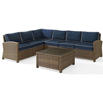 Crosley Furniture Bradenton 5 Piece Fabric Patio Sectional Set in Brown and Navy
