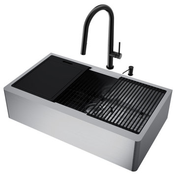 VIGO Oxford 36" L x 20.5" W Single Basin Farmhouse Kitchen Sink With Faucet