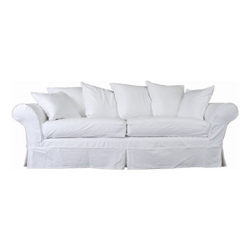 Elizabeth Slipcovered Sofa in White - Farmhouse Living Room