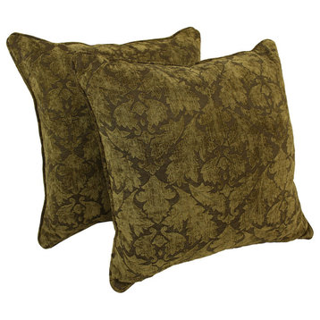 25IN Jacquard Chenille Square Floor Pillows, Floral Beige Damask