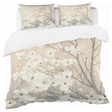 Brown Onn Gray Blossoms Cottage Duvet Cover Set, Twin