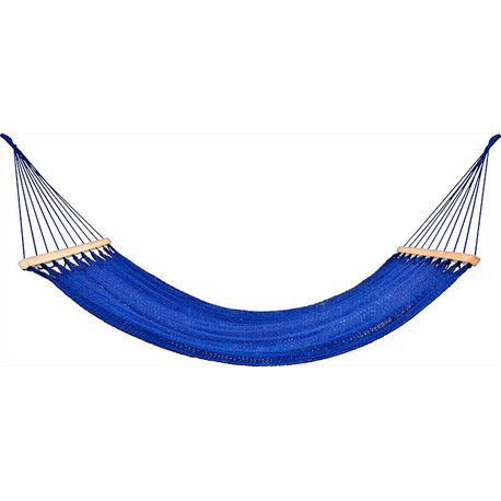 Cobalt Blue Cotton Hammock, Wooden Bar