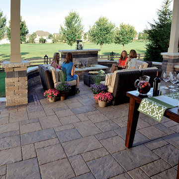 Unilock Patio and Water Feature with Beacon Hill Flagstone and Copthorne paver