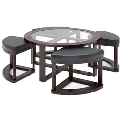 Scandinavian Coffee Tables Belgrove Dark Espresso Stained Coffee Table With 4 Stools