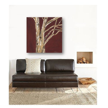 Large red tree art in rustic beachy entry way or family room