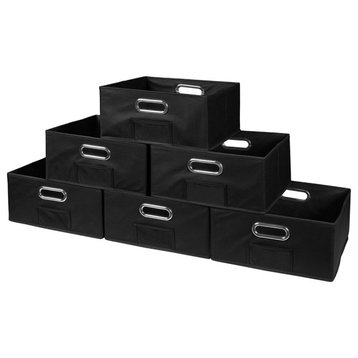 Cubo Set Of 6 Half-Size Foldable Fabric Storage Bins, Black
