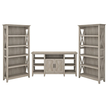 Key West Tall TV Stand With Set of 2 Bookcases, Washed Gray