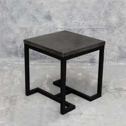 Alexa Side Table with Stone Cast top and Flat Black Base - Side Tables And End Tables