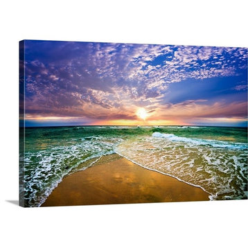 Colorful Sunset On The Beach Purple Sunset Wrapped Canvas Art Print, 18"x12