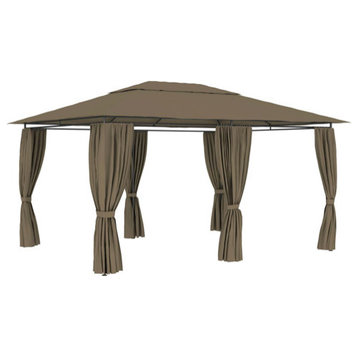 vidaXL Gazebo Outdoor Canopy Tent Patio Pavilion with Curtains for Garden Taupe