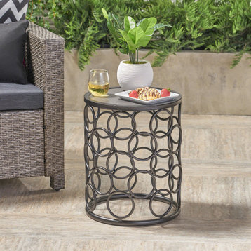 GDF Studio Beryl Outdoor 16" Gray Finish Ceramic Tile Side Table