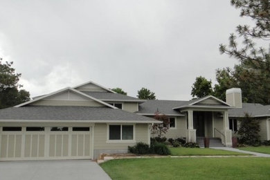 Example of a large transitional two-story mixed siding exterior home design in Salt Lake City