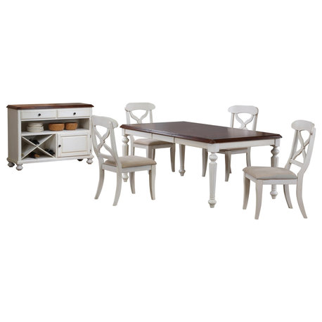 Andrews 6 Piece Butterfly Leaf Dining Set, Antique White Chestnut Brown, Server