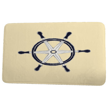 Nantucket Ship Wheel Geometric Print Bath Mat, Yellow, 21"x34"