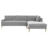 Serena Gray Velvet Right Arm Facing Chaise Sectional