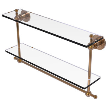 Astor Place 22" Two Tiered Glass Shelf with Towel Bar, Brushed Bronze