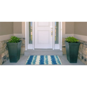 Linon Indoor Outdoor Machine Washable Beck Accent 2'x3' Rug in Ivory and Blue