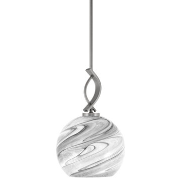 Cavella 1-Light Stem Hung Mini Pendant, Graphite, 9.5" Onyx Swirl Glass
