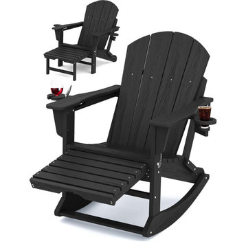 4 in 1 Adirondack Chair With Retractable Ottoman/Side Cup Holder, Black