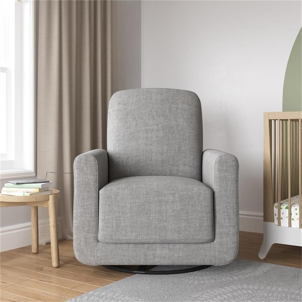 Pemberly Row Swivel Accent Chair with USB Charger in Light Gray Linen ...