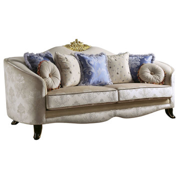 ACME Sheridan Fabric Upholstered Sofa with 7 Pillows in Cream Fabric