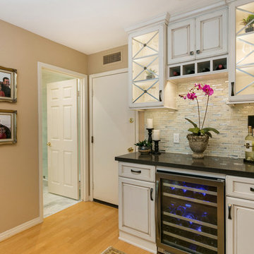 Elegant Wine Bar and adjacent Powder Room