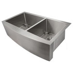 ZLINE Kitchen and Bath - ZLINE Farmhouse Double Bowl Stainless Steel Sink with Bottom Grid - Each ZLINE Sink is hand crafted and intuitively designed to offer the most efficient washing experience. With functionality and bold design in mind, each sink offers: Industrial grade rust-resistant stainless steel ensuring durability and longevity. Extra deep, high capacity bowls/basins offering maximum room for any size wash job. Creased accent lines and basin sloping create superior drainage, providing more usable space and eliminating free standing water 3 times faster than our competitors. All ZLINE sinks have garbage disposal compatibility (sold separately) and are designed geometrically to silence sound and create a quieter work space. We take pride in offering our customers the same high quality materials and features for over 10 years, with one of the easiest installations in the industry- guaranteed. All ZLINE sinks are protected by our generous limited lifetime warranty and ship next business day when in stock.